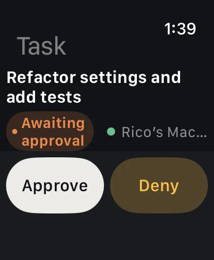 An approval request on Apple Watch
