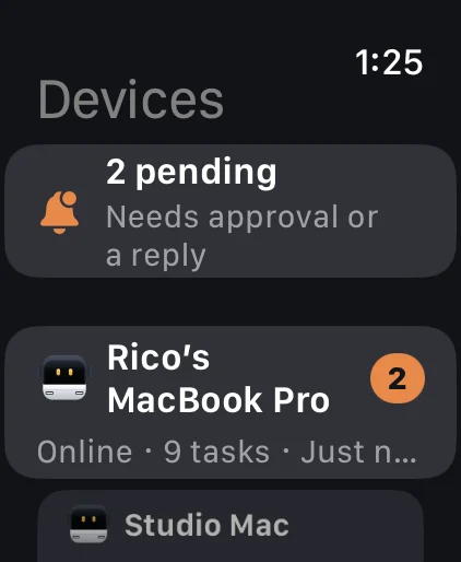 Device list and pending counts on Apple Watch